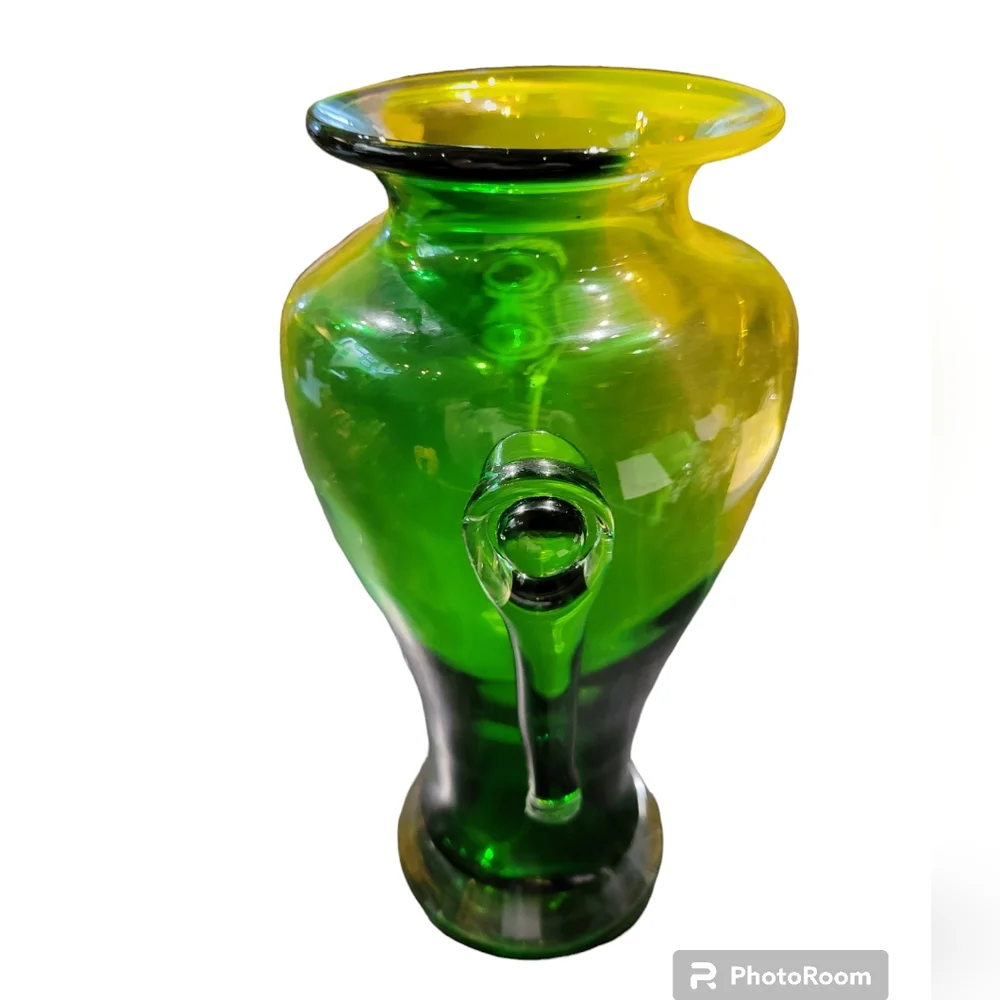 Art Glass Vase Urn Shape Applied Handles